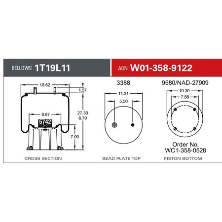 Firestone Air Spring, Suspension, Carton Qty 8 W013589122